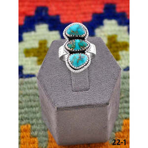 Southwest Handmade Emerald Valley Turquoise & Sterling Silver <b>Adjustable</b> <b>Ring</b> for Gift with Bezel Setting Inlay Technology - Product Image 1