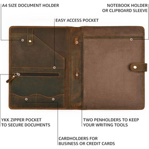 Brown Leather Portfolio <b>Organizer</b> A4 Document Folder Card Holder Resume <b>File</b> Case for Office Business - Product Image 6