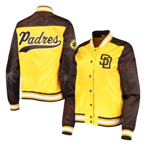 Blouson Bomber Unisexe en Satin Bleu Marine Style Universitaire Entièrement Boutonné Personnalisé Baseball Hiver Chaud Coupe-Vent Respirant Épais Brodé - Product Image 5