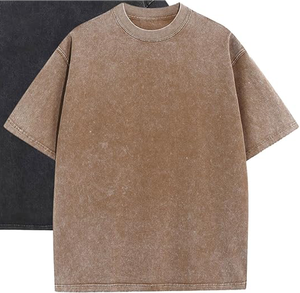 T-shirt décontracté pour homme en coton 100% délavé à l'acide, coupe régulière confortable, doux, respirant, manches courtes, col rond - Product Image 1