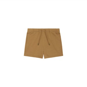 Pantalones cortos de lana clásicos marrones ligeros y acogedores para mujer, pretina elástica con patrón sólido ecológico para trajes relajados de verano - Product Image 1