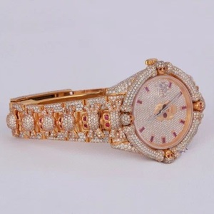 Reloj mecánico de lujo de acero inoxidable para hombre, Diamante de moissanita, movimiento de cuarzo Hip Hop único, esfera, ventana, Material de cristal, encanto - Product Image 4