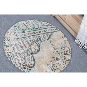 Alfombra Vintage, Redonda de 2.5x2.5 pies, Alfombra Turca, Alfombra de Lana con Borde Marrón - Product Image 4