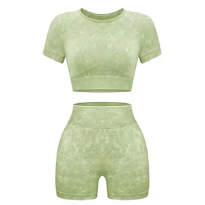 Conjunto de Shorts de Yoga Sólidos para Mujer, Ropa Deportiva de Alta Calidad, Gimnasio, Fitness, Cintura Elástica, Spandex/Nailon, Secado Rápido - Product Image 3
