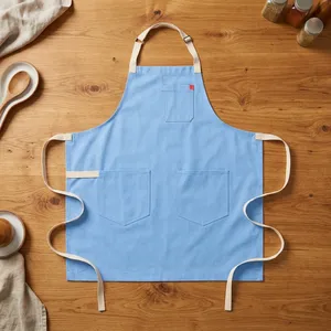 Delantal de Lona Azul Claro sin Mangas con Tres Bolsillos, Tejido, Moderno, Resistente al Agua, Lavable a Máquina, para Cocinar y Uso Diario - Product Image 1