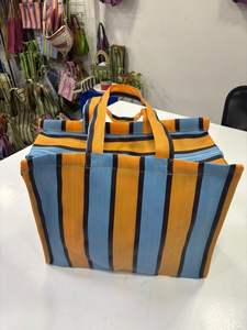 Sac de shopping personnalisé, écologique, grand, réutilisable, en plastique tissé à rayures, imperméable, avec poignée souple, fabriqué à la main, recyclé, pour la plage - Product Image 5