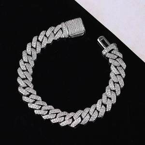 Moissanite Vente 12mm VVS Round Cut Diamond Cuban Link Tennis Bracelet Argent sterling 925 - Product Image 2