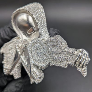 Pendentif Breloque Hip Hop en Argent 925 Plaqué Or avec Moissanite, Motif Crâne Grim Reaper Iced Out, Idéal Cadeau de Fête - Product Image 5