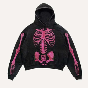 Sudadera con capucha extragrande con gráficos Y2K para hombre y mujer, de manga larga, térmica, de punto, con estampados de huesos, estilo hip hop, desgastada, para invierno - Product Image 2
