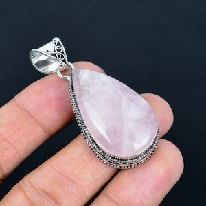 Pendentif classique en argent sterling 925 pour amoureux avec breloques en quartz rose pour anniversaire, unisexe, vente en gros - Product Image 2