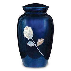 Urna Funeraria de Aluminio Azul de Lujo con Diseño de Rosas |   Urna Funeraria Conmemorativa para Cenizas de Adultos, Hecha a Mano, con Capacidad de 3-4L |   Personalizado - Product Image 1