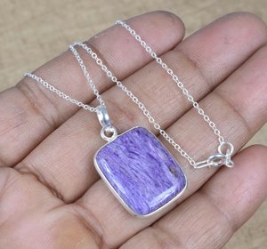 Charoite Sterling <b>Silver</b> Pendant Handmade Gemstone Jewelry Elegant Purple Stone Gift For Women - Product Image 5