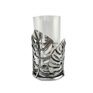 Bougeoir d'art créatif en fer en métal de conception de feuille de fantaisie et support votif en verre de forme ronde fait à la main de concepteur de fantaisie - Product Image 2