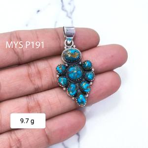 Blue <b>Copper</b> Turquoise Gemstone 925 Pendant Charm <b>for</b> <b>Her</b> Wholesale Fine Silver Pendants - Product Image 1