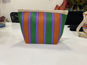 Nylon Recycled Eco-Friendly Reusable Zipper Cosmetic Toiletry Pouches Custom Striped Travel Beach Tote Bag Logo Label - Product Image 6