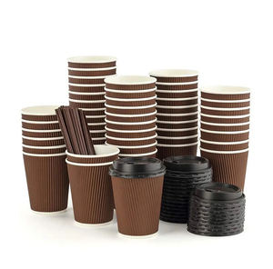 Direct Factory Price Premium Quality 20oz Ripple Wall Paper <b>Cup</b> Bulk Sale Black White Colors Heat Resistant for Serving <b>Coffee</b> - Product Image 1