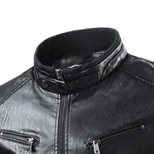 Men's <b>Winter</b> <b>Leather</b> <b>Jackets</b> with Zipper Closure and Sheep Fur Trim Breathable Plus Sized Wholesale - Product Image 2