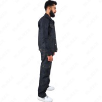 Conjunto Personalizado De Chaqueta De Mezclilla Y Jeans Acampanados Apilados Holgados De Estilo Vintage Para Hombre De Alta Calidad