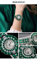 Montre-bracelet de luxe pour femme en argent S925 plaqué or 18 carats avec mouvement suisse, zircon émeraude et quartz