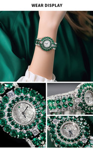 Montre-bracelet de luxe pour femme en argent S925 plaqué or 18 carats avec mouvement suisse, zircon émeraude et quartz - Product Image 3