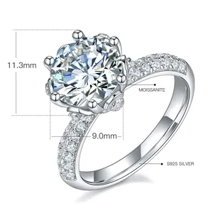 艾石珠宝西式批发S925圆形3.0ct VVS硅石钻石结婚戒指适合女性流行
