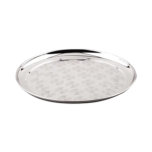 Assiette de service Thali ronde texturée en acier inoxydable chromé de qualité supérieure, compatible lave-vaisselle, pour usage en restauration - Product Image 1