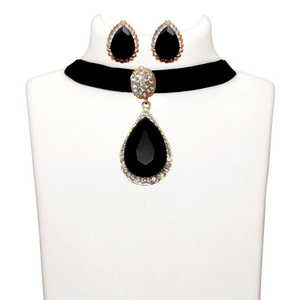 Conjuntos de joyería fina Jeweljunk-Collar de Gargantilla chapado en oro con piedra negra 1108719C - Product Image 1