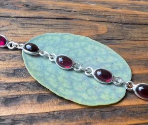 Beautiful Red Oval Cut Garnet <b>Bracelets</b> For Women <b>Sterling</b> <b>Silver</b> Chain Dainty Adjustable Garnet Gemstone Bezel <b>Bangle</b> <b>Bracelet</b> - Product Image 1