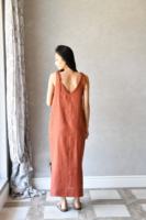 Vente en gros de robe d'été en lin personnalisable romantique robe d'été décontractée grande taille robe d'été midi naturelle sans manches vêtements teints en couleur unie