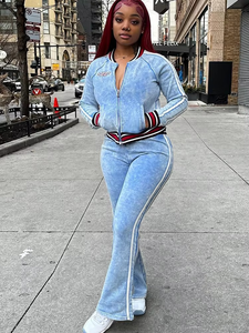 Conjunto Deportivo Casual de 2 Piezas para Mujer, Chaqueta Corta con Cremallera y Pantalones Rectos Transpirables por Encima de la Rodilla - Product Image 5