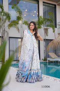 Presenta esta impresionante hermosa colección de Ropa Étnica con estampado digital, conjunto de vestido completamente flameado, crepé pesado adjunto medio interior - Product Image 4