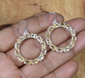 Boucles d'oreilles à crochet en argent sterling citrine jaune pierres précieuses à facettes bijoux faits à la main cadeau pour elle - Product Image 4