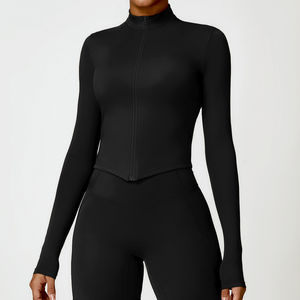 Vêtements de yoga pour femmes sur mesure, respirants, en spandex, coupe ajustée, vestes zippées pour la salle de sport, la remise en forme, la course à pied, le Pilates, prix de gros, prix bas - Product Image 2