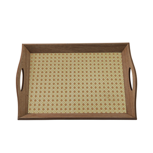 Ensemble de plateaux de service en MDF noir de luxe et en rotin, plateau décoratif pour la salle de séjour, la cuisine, plateau de service pour la nourriture - Product Image 4