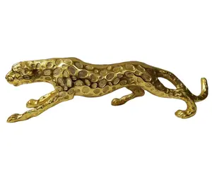 2024年人気商品売れ筋高級手作りホームオフィス室内装飾ゴールデンヒョウ像金属動物彫刻