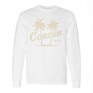 T-Shirt a Maniche Lunghe con Grafica Palme di Cancun, Messico, Stile Vintage Unisex, Collo Tondo, per Adulti, Promozionale - Product Image 2