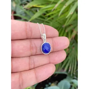 Collier pendentif en lapis-lazuli naturel de 18 pouces plaqué rhodium, argent sterling 925, bijoux en pierres précieuses faits à la main, OEM ODM - Product Image 2