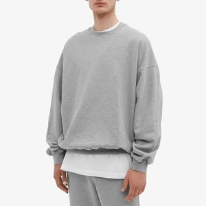 Sudadera de gran tamaño de lana de algodón de peso pesado gris hombro caído recortado cuello redondo estampado de invierno bordado ecológico liso - Product Image 4