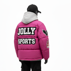 Veste matelassée en polyester de haute qualité pour femmes, panneaux matelassés, veste d'hiver rose, logo en chenille personnalisé, veste matelassée pour femmes - Product Image 5