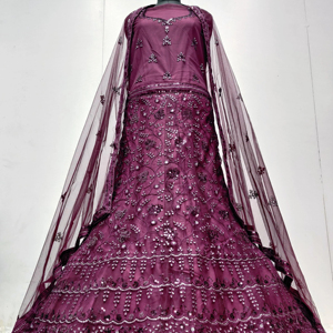 ชุดเลเฮนกาโชลีผ้าตาข่ายปักเลื่อมแบบโมเดิร์น พร้อมผ้าคลุมไหล่แบบเต็มขอบยาว 3 เมตร ทรงพลิ้วไหว เหมาะสำหรับงานปาร์ตี้ฤดูร้อน/ฤดูหนาว - Product Image 1