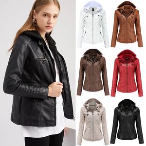 PU Leather Women's Slim Fit Leather Hooded Zip up Motorcycle Biker Coat <b>Jacket</b> Tops <b>Long</b> Sleeved Streetwear Clothe Autumn Winter - Product Image 5