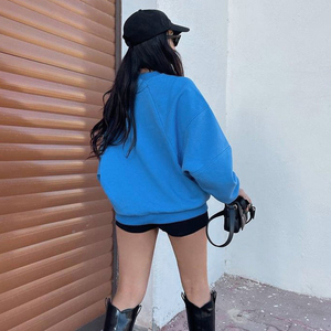 Sudadera informal para mujer con logotipo personalizado de lana bordada, cuello redondo liso, manga larga, talla grande, sudadera en blanco - Product Image 6