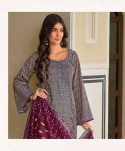 Ropa islámica Conjunto de 3 piezas Abaya de invierno para mujer Lino elegante Eid Pakistani Salwar - Product Image 3