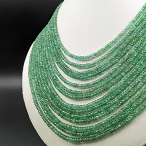 Collier ras du cou en perles rondes facettées émeraude AAA+ de haute qualité à 14 couches, perles d'émeraude zambienne fines, plaqué platine, mariage - Product Image 4