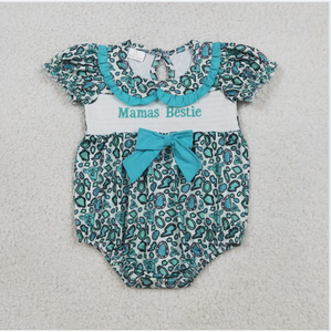 SR3863 Smocked Mamas Bestie - Pelele para Bebé Niña con Lazos Turquesa - Product Image 3