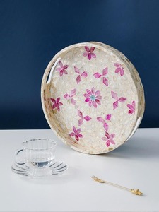 Wholesale Handmade <b>Eid</b> <b>Gift</b> Mother of Pearl Inlay Serving Tray Ramadan <b>Gift</b> Round Shape for Fruit Serving Arabian - Product Image 2