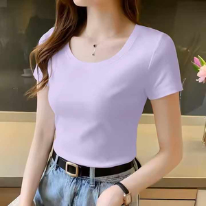 เสื้อยืดถักเข้ารูปเข้ารูปสำหรับผู้หญิงเสื้อยืดแขนสั้นจับจีบรัดเอวดีไซน์แบบกำหนดเองฤดูร้อน - Product Image 5