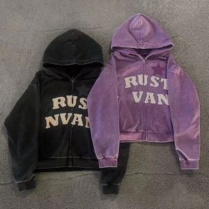 Ensemble survêtement surdimensionné streetwear imprimé numérique d'hiver personnalisé, sweat à capuche zippé délavé au soleil, pantalon de survêtement, sweat à capuche délavé à l'acide pour hommes - Product Image 3