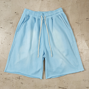 กางเกงขาสั้นผู้ชายผ้าฝ้าย 100% สไตล์วินเทจ ซันเฟด แอซิดวอช ขอบดิบ ไซส์ใหญ่ สีพื้น ผ้าแคนวาส รับผลิตแบบ OEM - Product Image 4