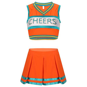 Traje de animadora escolar personalizado para niñas, uniforme de equipo de adultos con falda, conjunto de actuación de práctica superior, logotipo personalizado de poliéster 100% - Product Image 3